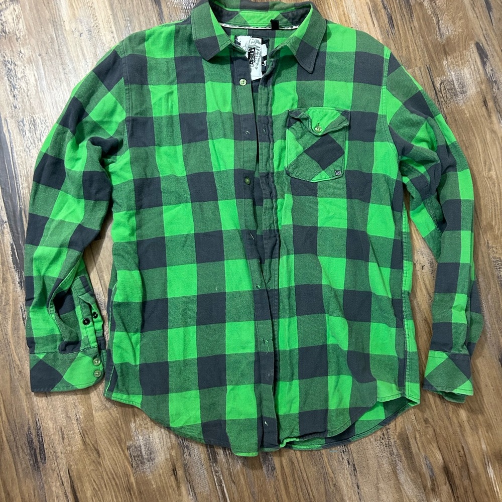 Men's Green and Black Plaid Flannel Shirt